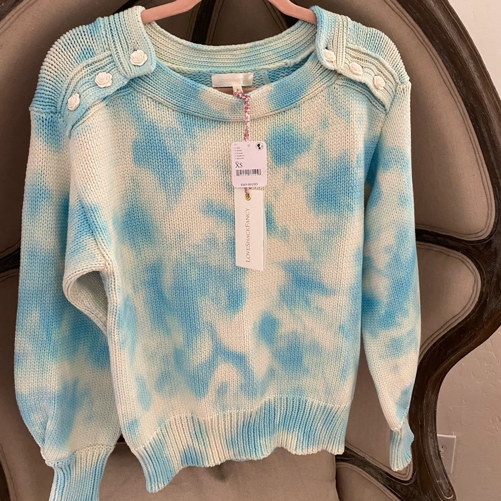 LoveShackFancy Gallatin Pullover Sweater Free People Blue Tie Die XS NWT Cotton